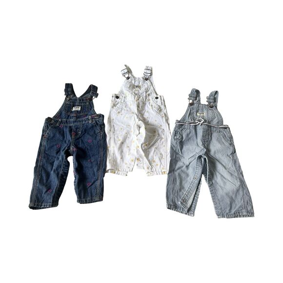 OSHKOSH B'GOSH Overalls Baby Size 6-9M Denim Jean One Piece Lot Of 3 - Picture 1 of 10